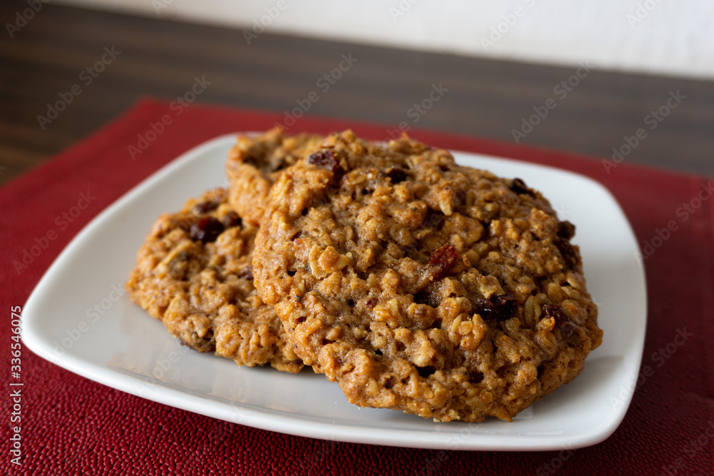 Tasty oatmeal with raisins cookies on a plate Tasty oatmeal with raisins cookies on a plate