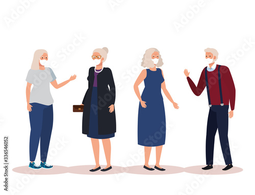 old people with face mask avatar character vector illustration design
