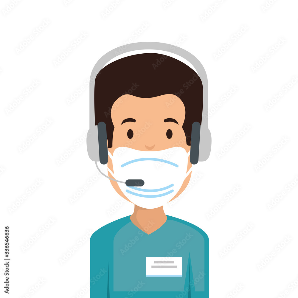 man agent call center with face mask vector illustration design man agent call center with face mask vector illustration design