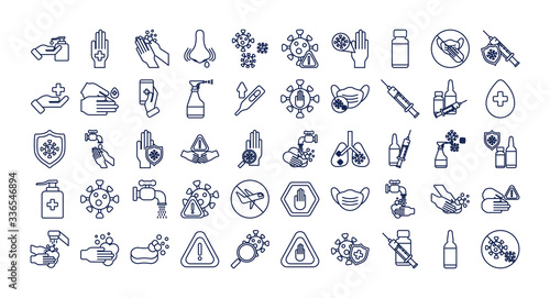 set of icons vaccination medical immunization, line style icon