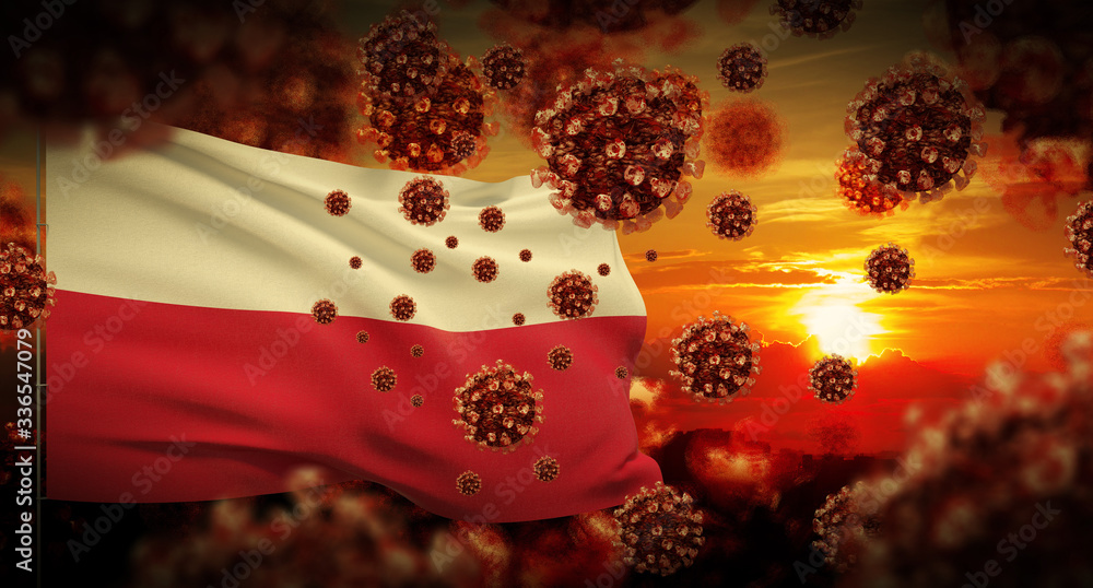 COVID-19 Coronavirus 2019-nCov virus outbreak lockdown concept concept with flag of Poland. 3D illustration.