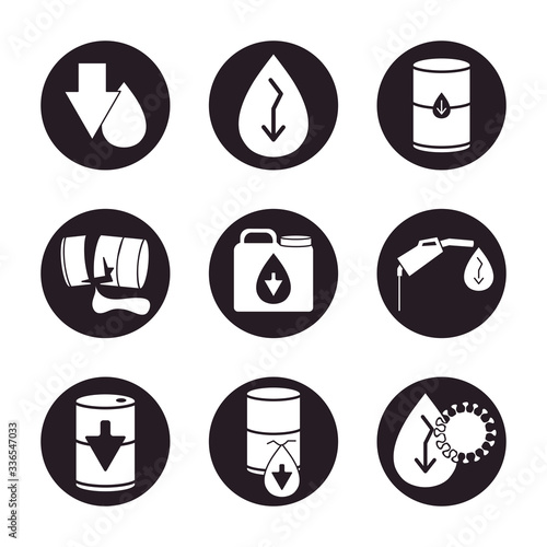 drops and oil crash icon set, silhouette style