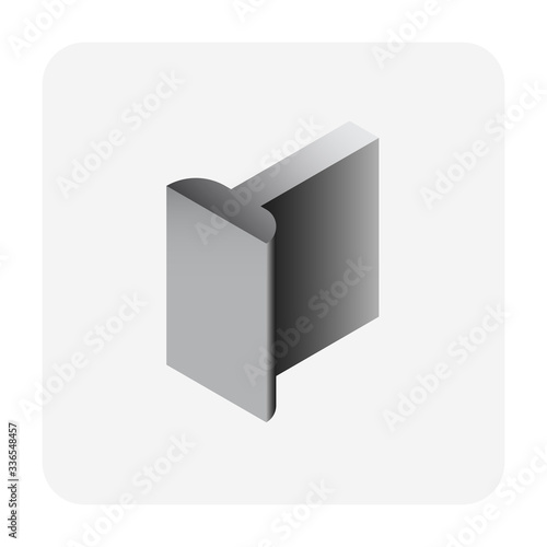 Steel product icon. T chanel profile shape. That alloy of iron from steel production industry and metallurgy used as beam, bar, frame, girder, structure in engineering, construction building material.