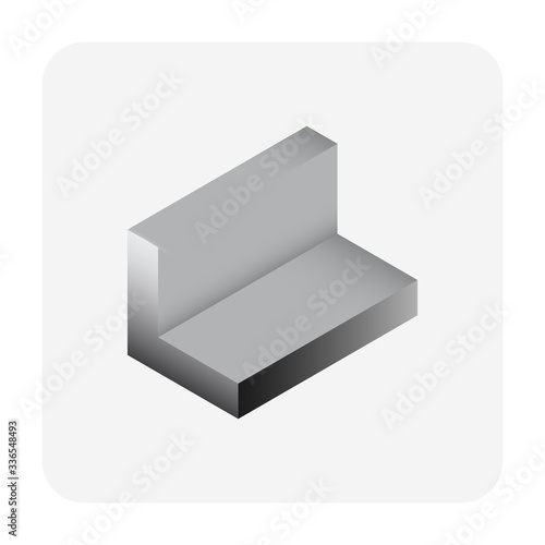 Steel product vector icon. L profile shape and long. That alloy of iron consist of carbon and high tensile strength.  Use as beam, frame, girder or structure in engineering and construction industry.