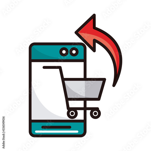 smartphone cart online shopping or payment mobile banking line and fill icon