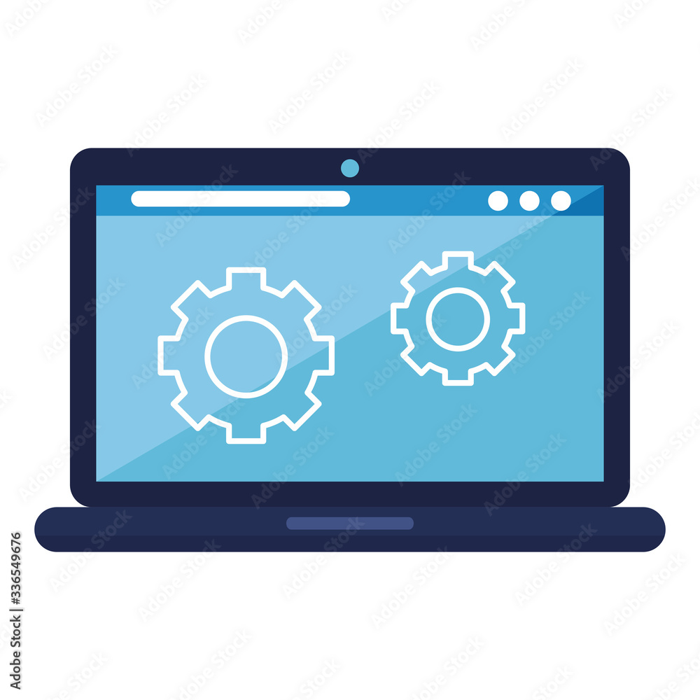 Gears inside laptop design, construction work repair machine part technology industry and technical theme Vector illustration Gears inside laptop design, construction work repair machine part technology industry and technical theme Vector illustration