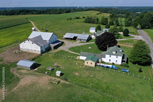 Canvas Print Aerial Ohio Amish countryside farm barn clothes laundry
