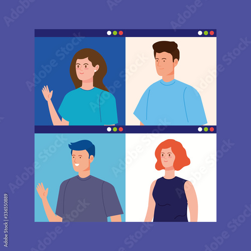 group people in video conference vector illustration design
