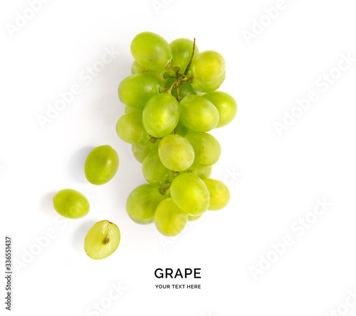 Creative layout made of green grape.  Flat lay. Food concept.
