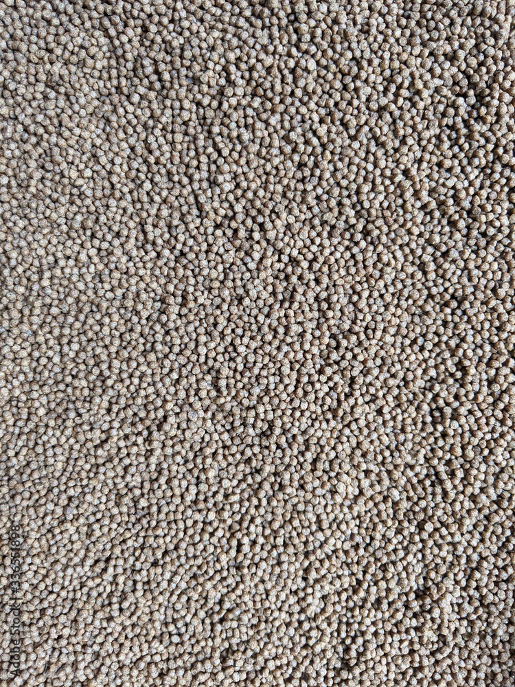 Fish feed, pet pellets texture background, top view Fish feed, pet pellets texture background, top view