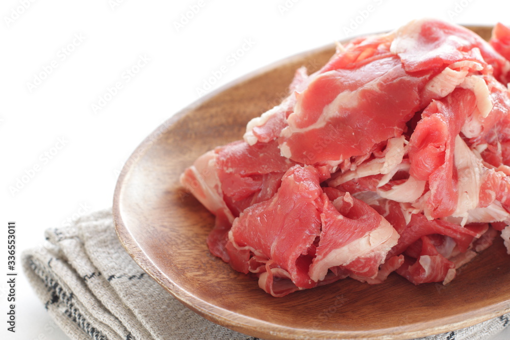 Raw sliced beef for food ingredient on white background
