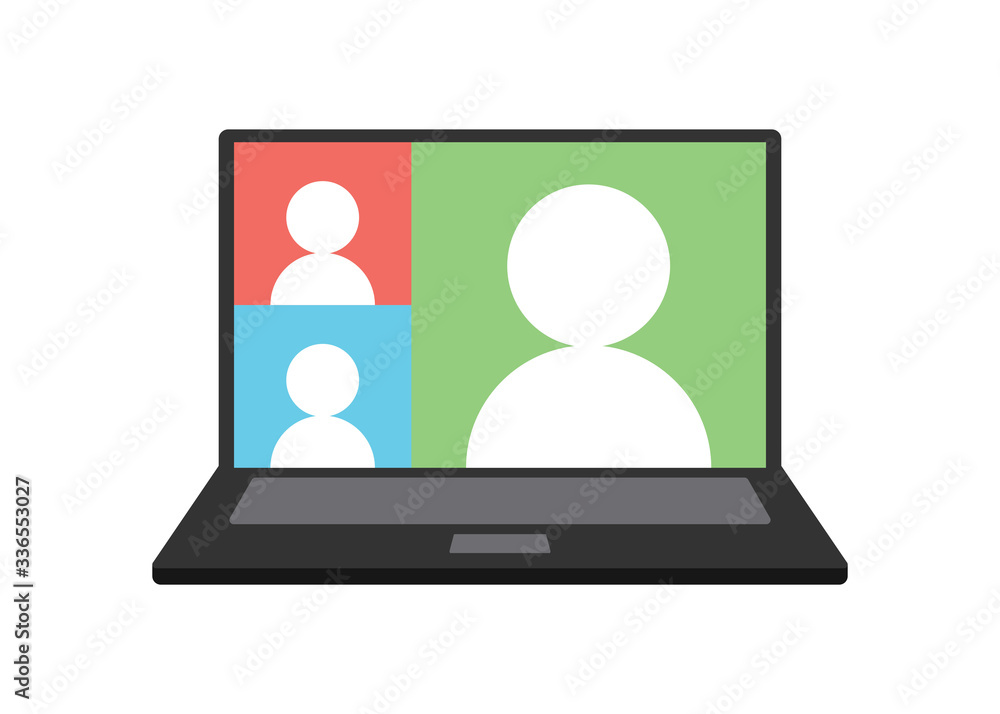 Video conference meeting in computer screen. Remote work. Group video call vector illustration icon. Video conference meeting in computer screen. Remote work. Group video call vector illustration icon.