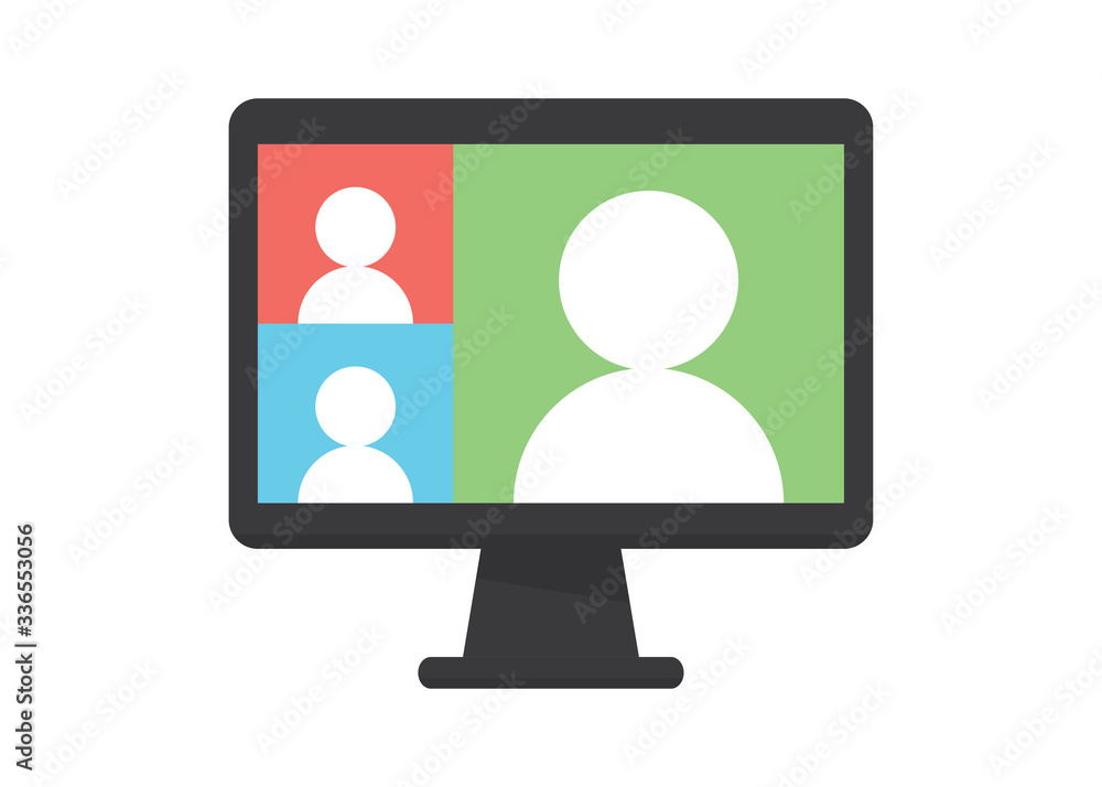 Video conference meeting in computer screen. Remote work. Group video call vector illustration icon. Video conference meeting in computer screen. Remote work. Group video call vector illustration icon.