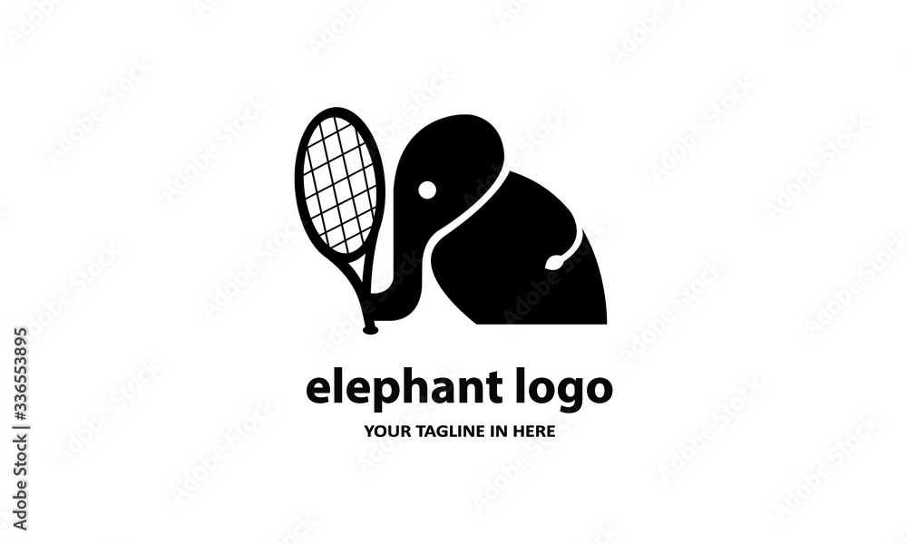 The elephant sport design concept holds a tennis racket and badminton

