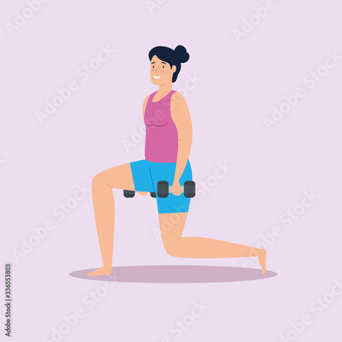 woman with weights in the house vector illustration design