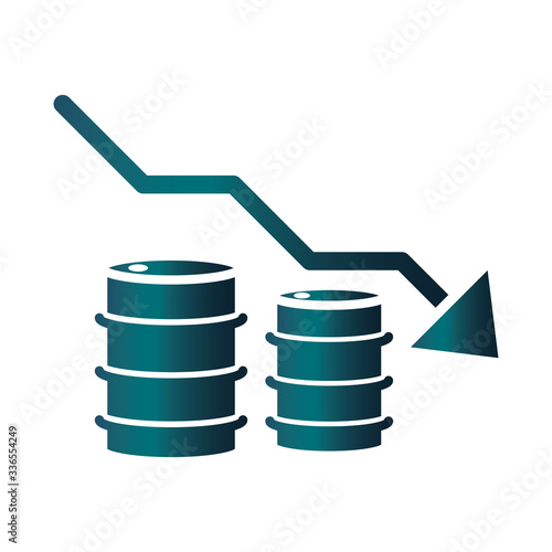 barrels down arrow trade crisis economy, oil price crash gradient style icon
