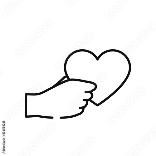 charity and donation concept, hand with heart icon, line style