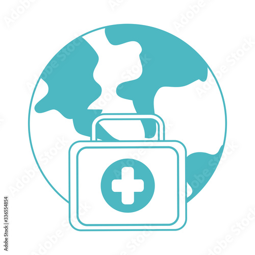 online doctor, world and kit first aid consultant medical protection covid 19, line style icon