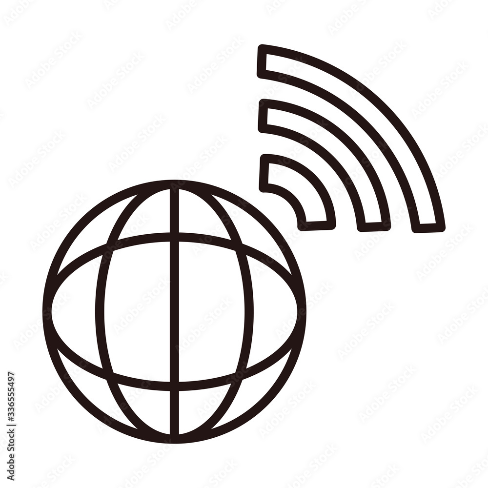 world digital connection shopping or payment mobile banking line style icon world digital connection shopping or payment mobile banking line style icon