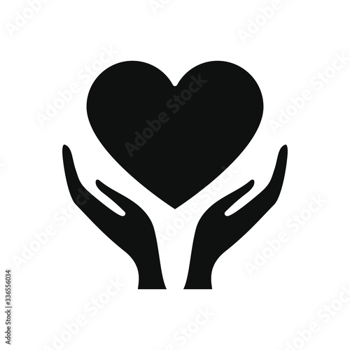 charity and donation concept, solidarity hands with heart icon, silhouette style