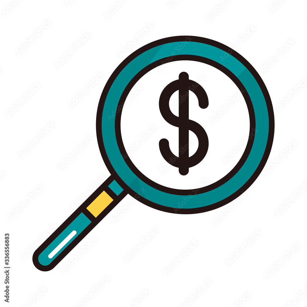 money magnifying glass analysis shopping or payment mobile banking line and fill icon money magnifying glass analysis shopping or payment mobile banking line and fill icon