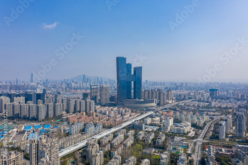 Skyline of Nanjing city in Hexi area