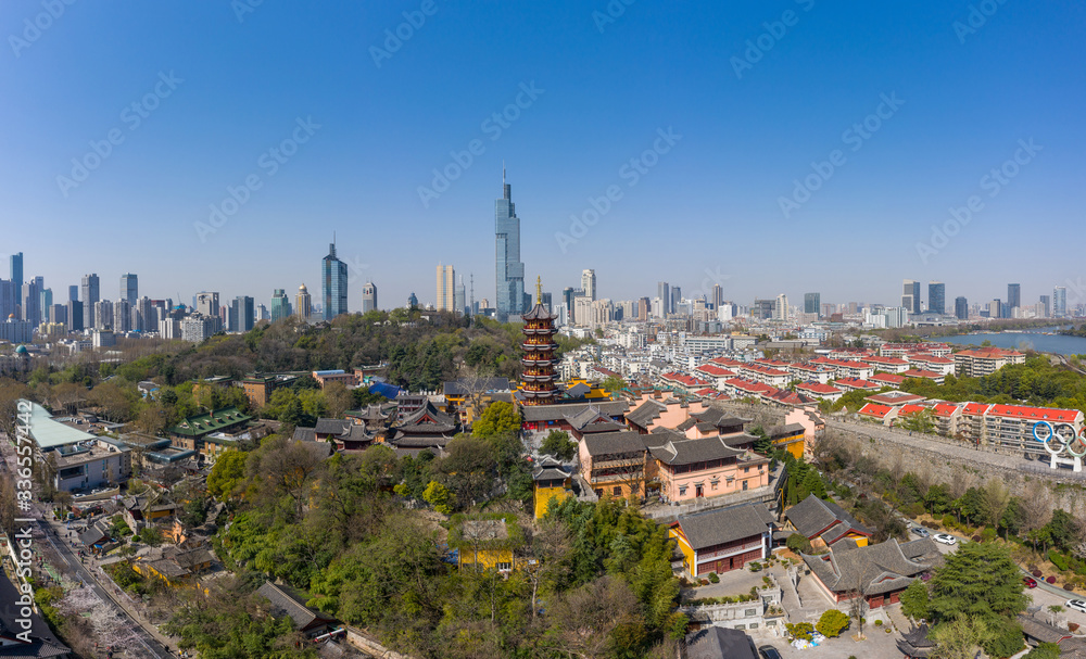 Jiming temple and skyline of urban Nanjing city Jiming temple and skyline of urban Nanjing city