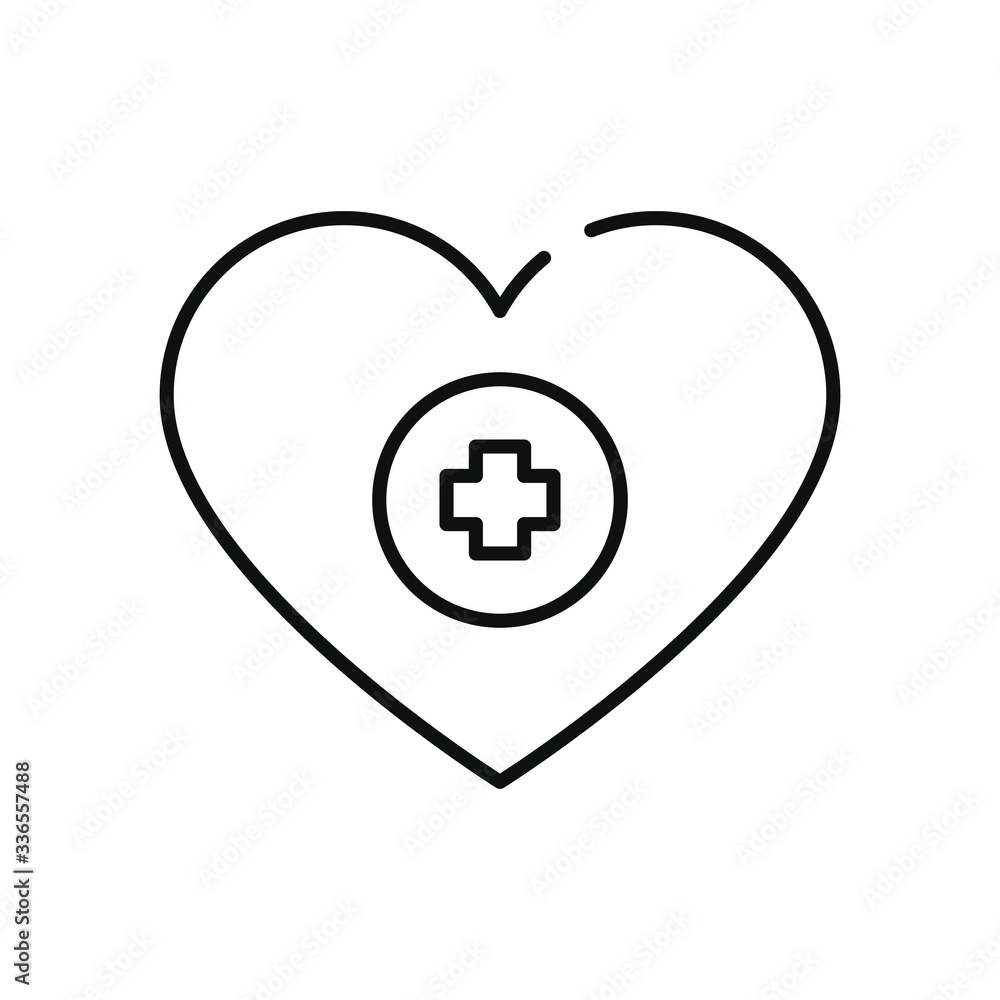 charity and donation concept, heart with medical cross icon, line style charity and donation concept, heart with medical cross icon, line style