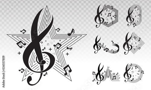 Musical scale symbol or Musical notes on a transparent background.