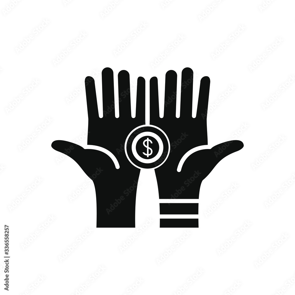 Obraz premium charity and donation concept, open hands with money coin icon, silhouette style