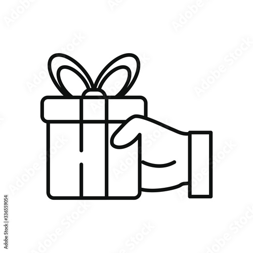 hand holding a gift box icon, line style