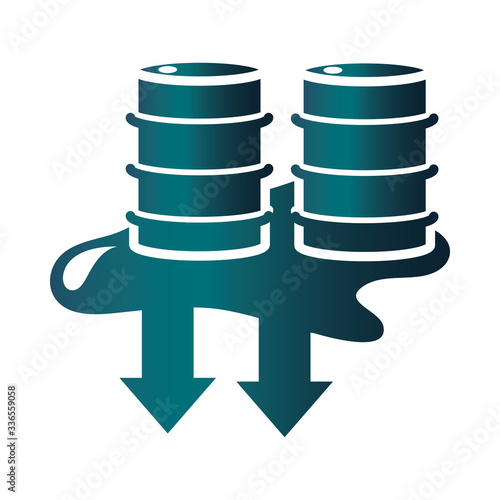 spilled barrels down arrow trade crisis economy, oil price crash gradient style icon