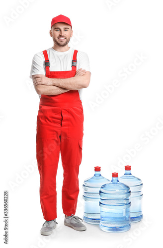 Delivery man with bottles o...
