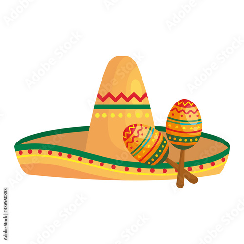 Mexican hat and maracas design, Mexico culture tourism landmark latin and party theme Vector illustration