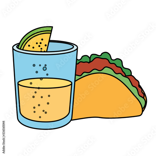 Mexican taco and tequila shot design, Mexico culture tourism landmark latin and party theme Vector illustration