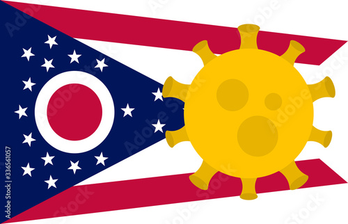 Flag of Ohio State With Outbreak Viruses. Novel Coronavirus Disease COVID-19.