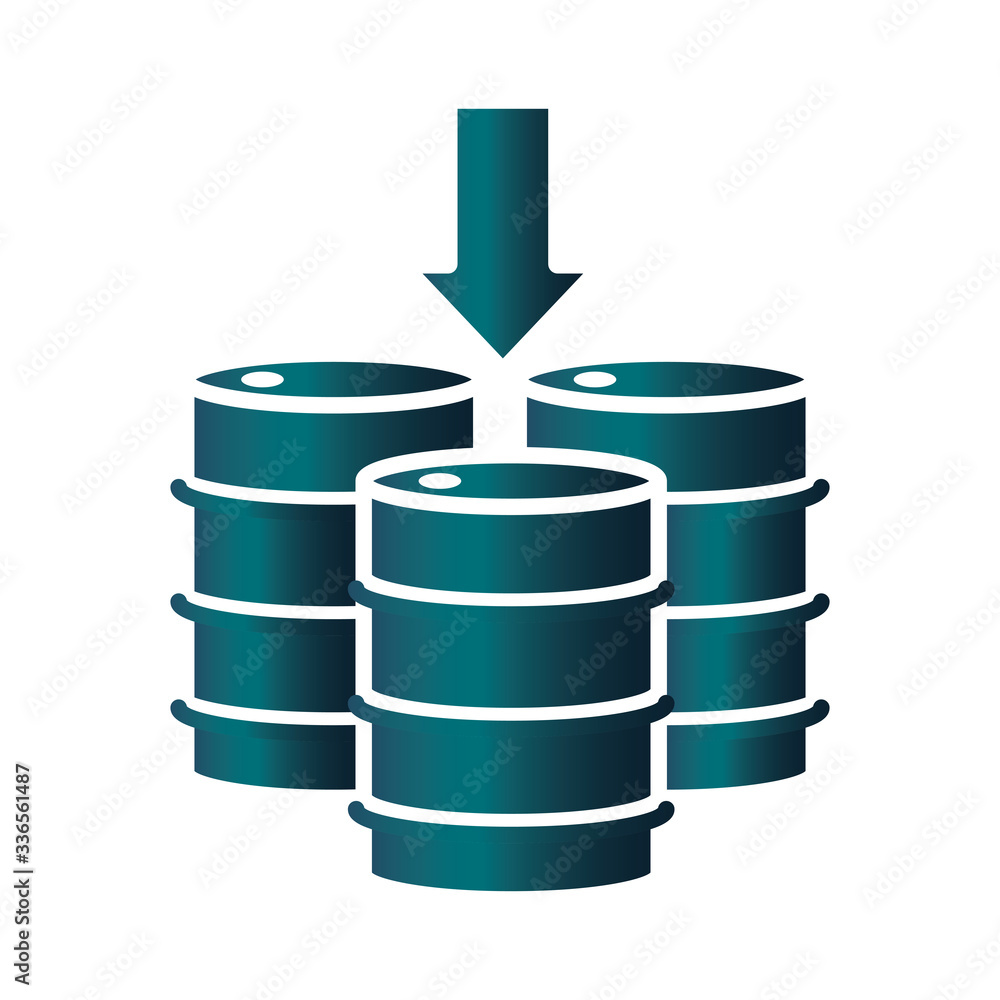 petrleum barrels down trade crisis economy, oil price crash gradient style icon petrleum barrels down trade crisis economy, oil price crash gradient style icon