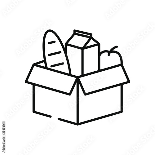 charity and donation concept, box with graocery products icon, line style