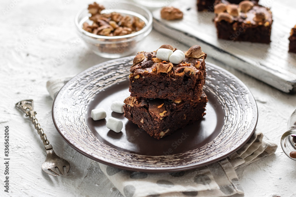Chocolate brownie cake with marshmallows and nuts Chocolate brownie cake with marshmallows and nuts