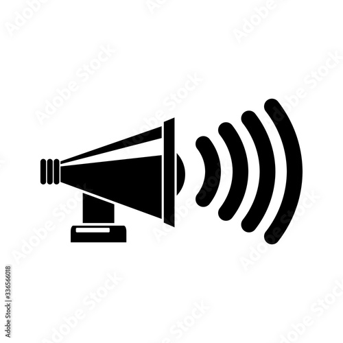 Loudspeaker, isolated black illustration, icon, symbol for advertising, design, announcements. Vector
