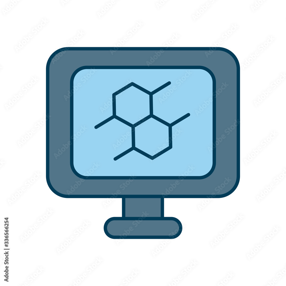 monitor with science bond icon on screen, line and fill style monitor with science bond icon on screen, line and fill style