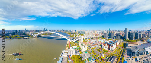 City scenery around Lupu Bridge in Shanghai, China