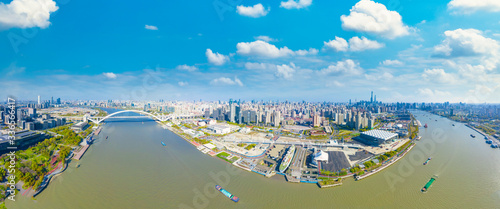 City scenery around Lupu Bridge in Shanghai, China