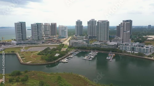 4K Aerial view of Modern mix development building near lakeside. Iskandar Puteri, Johor Bahru photo