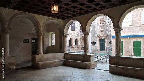 Square of Antun and Stjepan Radic seen from Revelin Tower musem in Korcula old town, Croatia