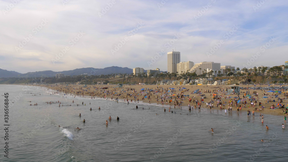 Aerial view over the famous Santa Monica Beach Aerial view over the famous Santa Monica Beach