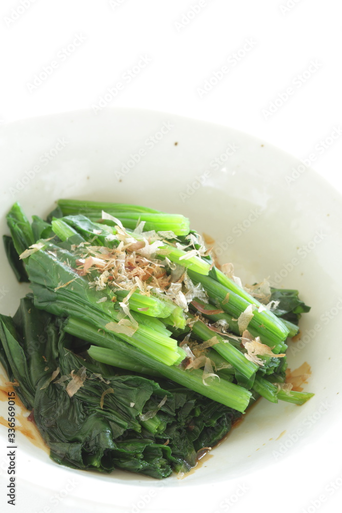 Japanese food, boiled spinach and Katsuobushi for healthy food image Japanese food, boiled spinach and Katsuobushi for healthy food image