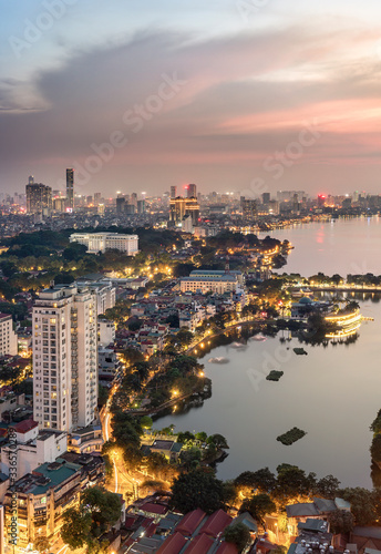 west lake hanoi skyline at sunset