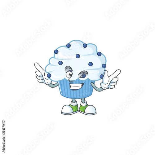 Cartoon character design concept of vanilla blue cupcake cartoon design style with wink eye