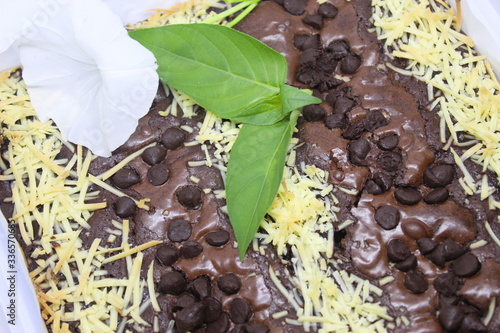 Black forest cake with cheese and chocolate chips